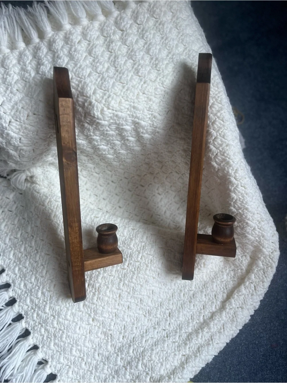 Vintage Handcrafted Brown Wooden Wall Candle Holders - Set of 2